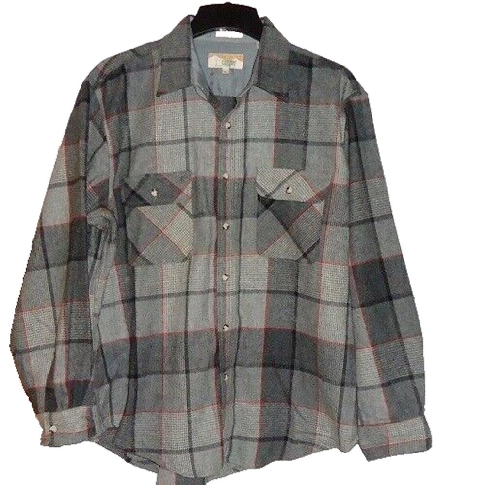 Squaw Valley Men's XL Wool Blend Shirt Chest Pockets Plaid 48"Chest, 34"Sleeve